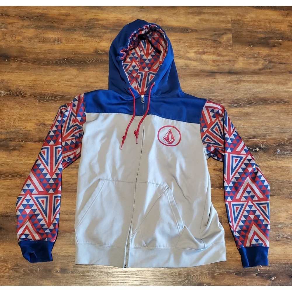 Vtg Volcom Men's Full Zip Hoodie Size M Y2K 90s Grunge Skater Geometric Red Blue